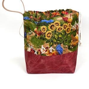 Fall Chickens Waxed Canvas Project Bag, Canvas Project Bag, Project Bag for Knitters, Knitting Bag, Crocheters Bag