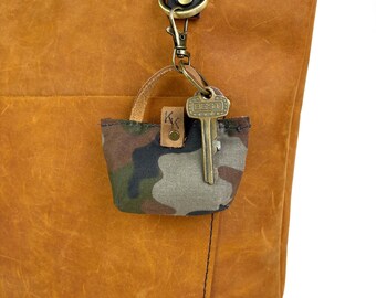 Mini Fabric Purse Charm | Handmade Camo Mini Tote Keychain  | Cute Backpack & Purse Accessory