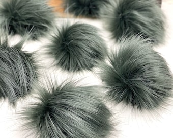 Graphite Faux Fur Pom Pom Handmade Crochet Knit Hat Accessory