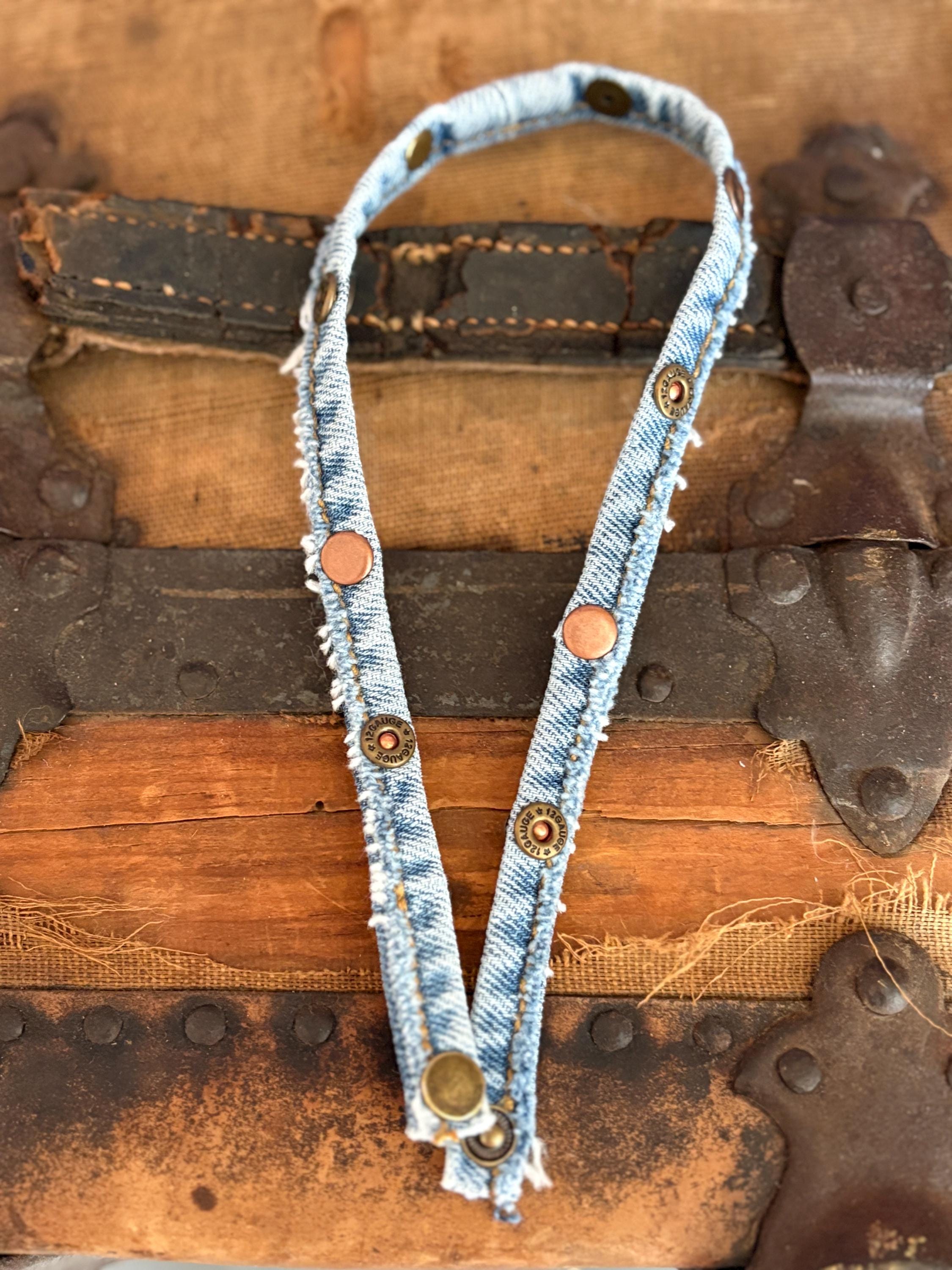 Upcycled Denim Seam Shotgun Shell Copper or Turquoise Rivets