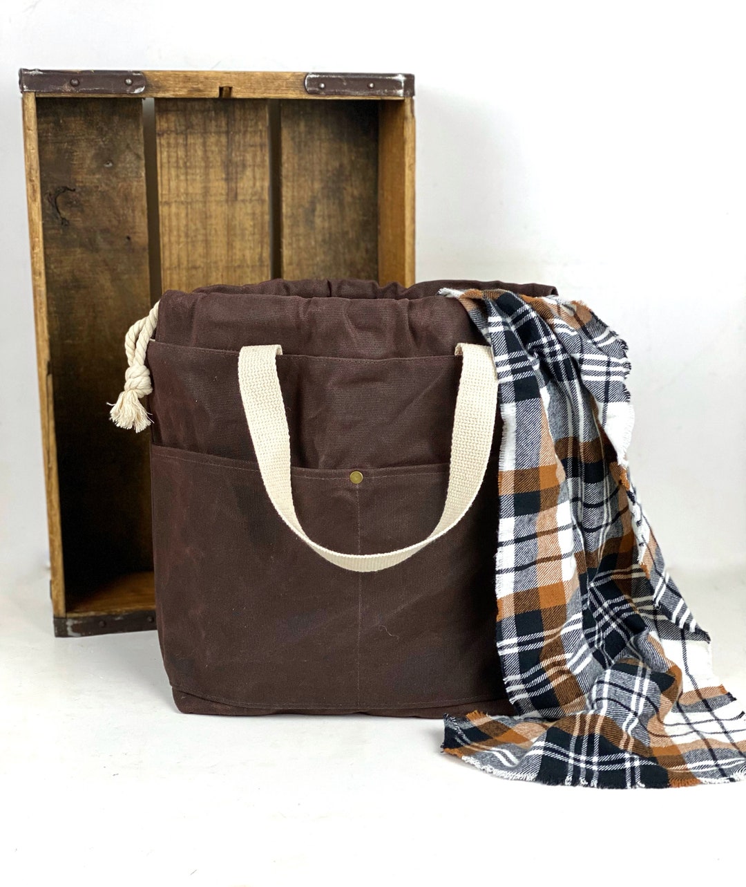 Chocolate Brown Waxed Canvas Project Bag Knit or Crochet Etsy