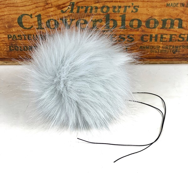 Platinum Silver Gray Faux Fur Pom Pom Short to Medium Pile