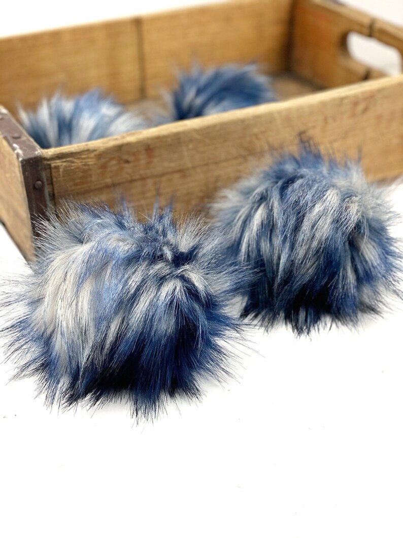 Faux Fur Pom Poms stone Washed Blue Faux Fur Pom Poms Etsy