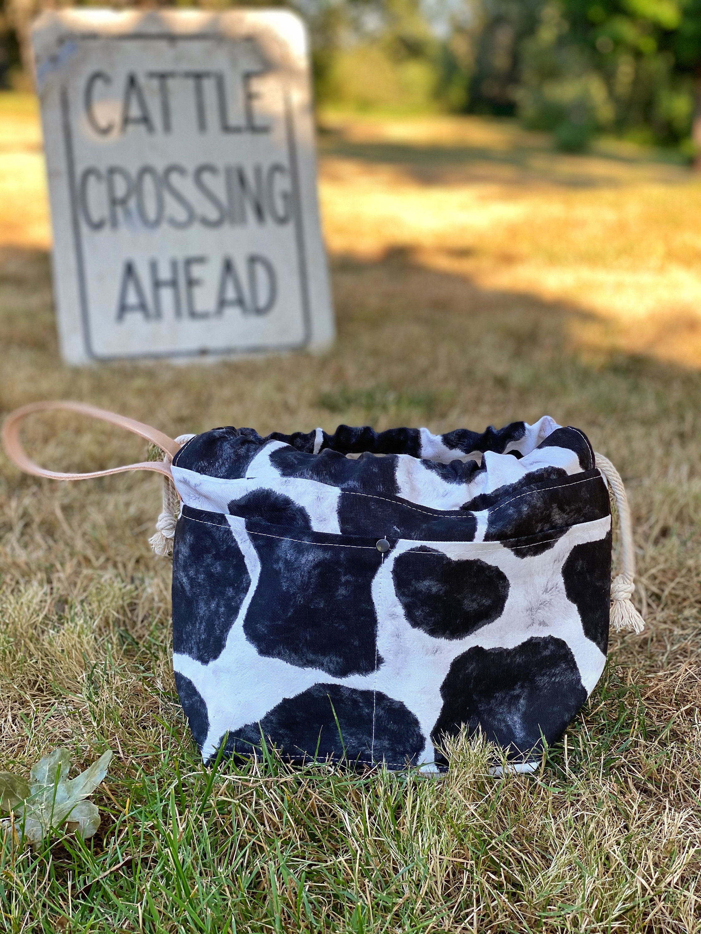 Cowhide Canvas Project Bag Cow Print Project Bag Black and Etsy