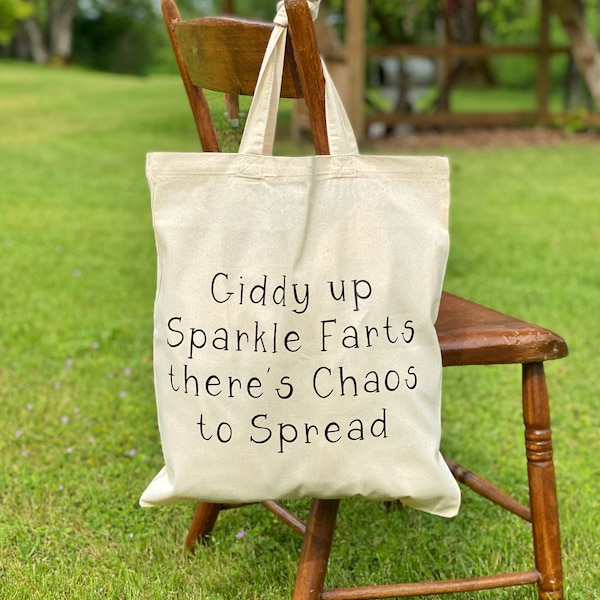 Giddy up Sparkle Farts Cotton Tote Bag, Lightweight Thin Natural Cotton Tote Bag, Funny Saying Reusable Tote Bag, Farmers Market Bag 3 Sizes