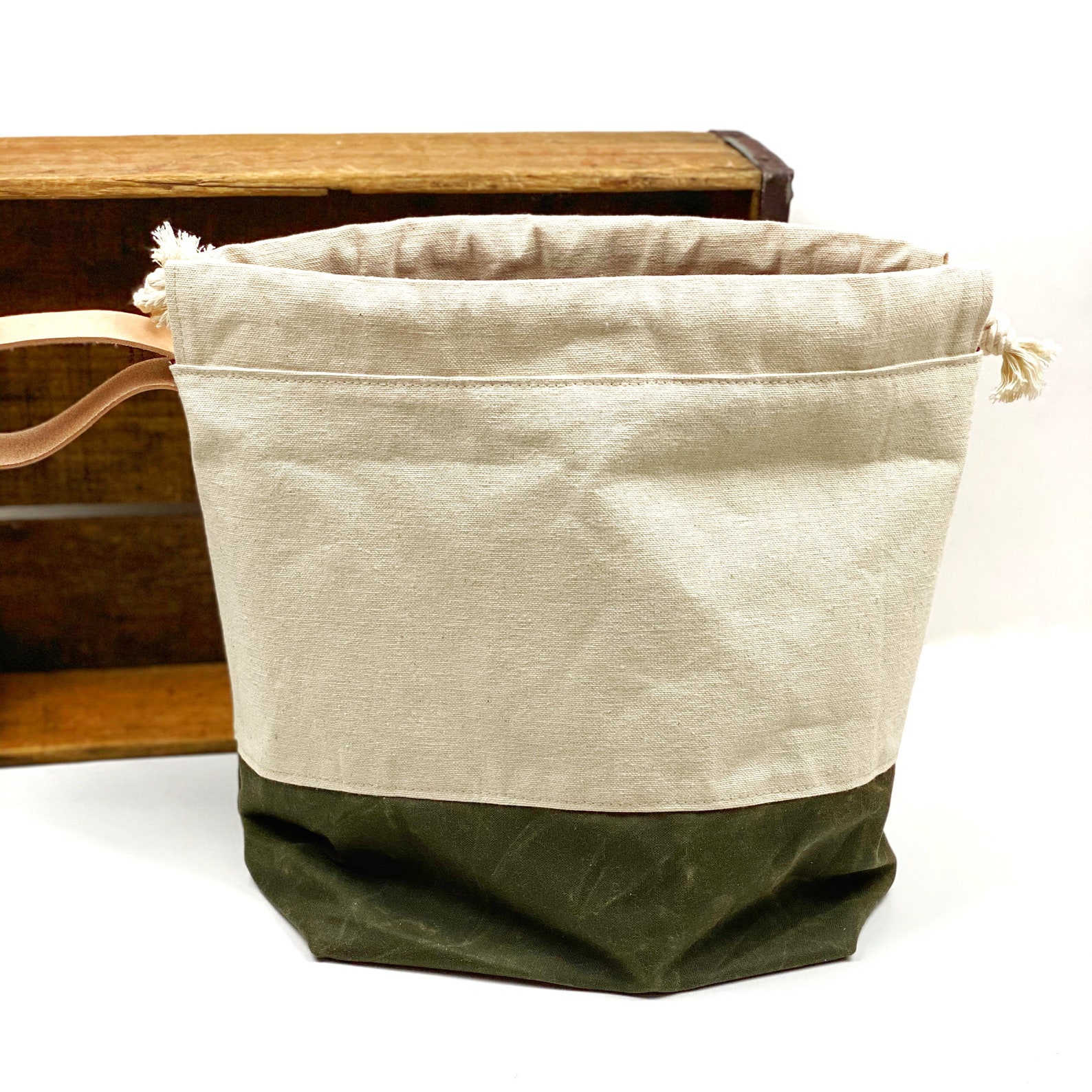 Army Green Waxed Canvas Project Bag Natural Duck Canvas Etsy