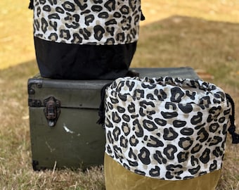 Leopard Canvas Knitting Project Bag, Waxed Canvas Base