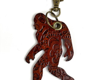 Leren sleutelhanger met sasquatch-reliëf Bigfoot Yeti Big Foot sleutelhanger tas rugzak