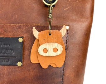 Leather Cow Keyring Purse Charm, Bag Clip on Cow Fob, Cute Cow Lovers Accessory