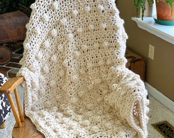 Crochet Throw, Crochet Afghan, Sustainable Recycled Polyester Afghan, Handmade Crochet Blanket, Re-Spun Thick and Quick, Hand Crocheted