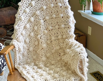 Crochet Throw, Crochet Afghan, Sustainable Recycled Polyester Afghan, Handmade Crochet Blanket, Re-Spun Thick and Quick, Hand Crocheted