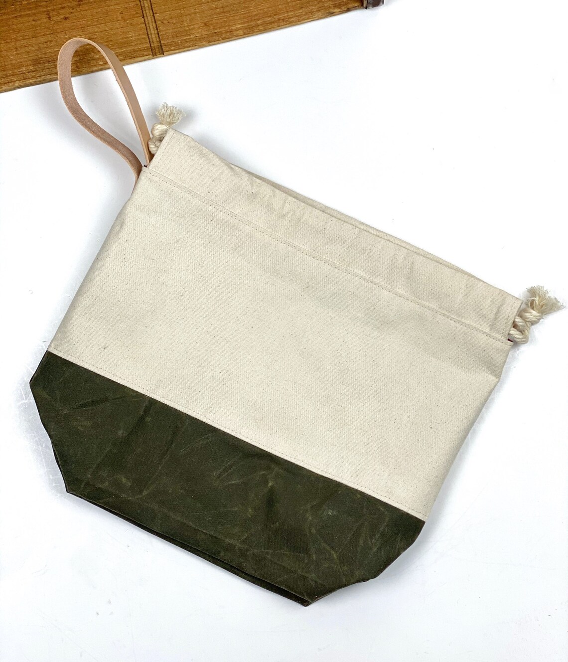 Army Green Waxed Canvas Project Bag Natural Duck Canvas Etsy