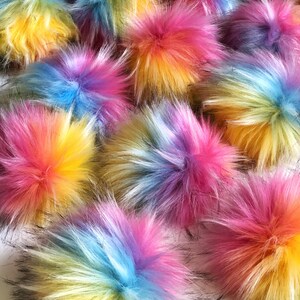 Faux Fur Pom Pom, Over the Rainbow Pom, Fake Fur Pom Pom, Rainbow Pom Pom, Pom Pom for Knit Hats, Kitchen Klutter Pom Pom image 3