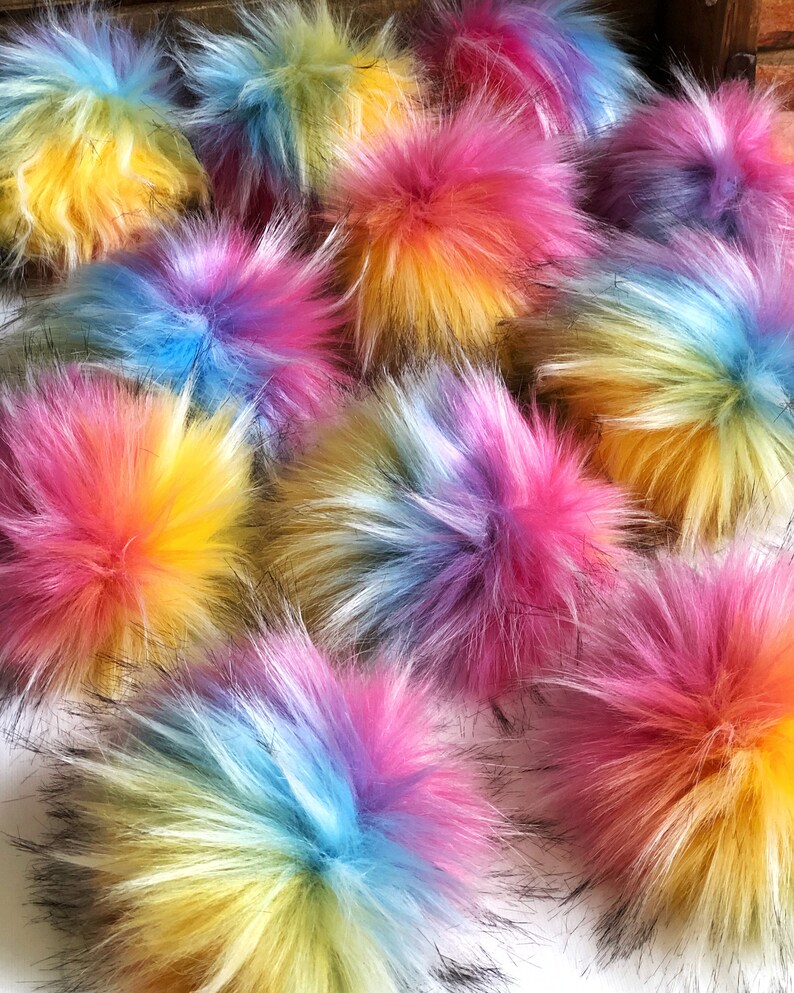 Faux Fur Pom Pom, Over the Rainbow Pom, Fake Fur Pom Pom, Rainbow Pom Pom, Pom Pom for Knit Hats, Kitchen Klutter Pom Pom image 3