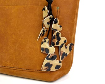 Cascading Hearts Leather Purse Tassel Bag Charm