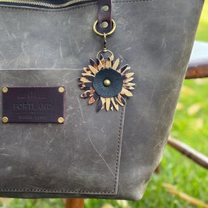 Leather Sunflower Bag Charm Double Layer Flower Purse Accessory image 3