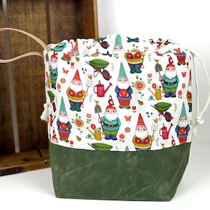 Garden Gnomes Canvas Project Bag: Knitting, Crochet & Craft Storage