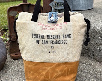 Vintage 1964 San Francisco Federal Reserve Bank Upcycled Money Coin Bag Canvas Project Knitting Crochet