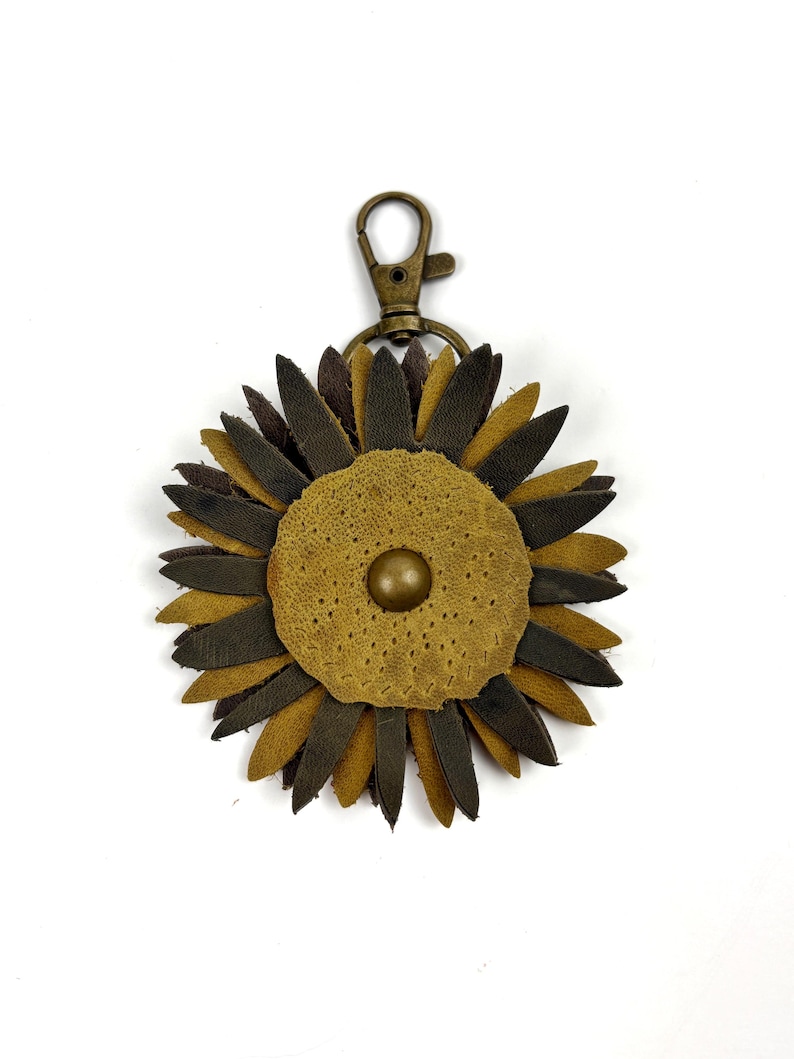 Leather Sunflower Bag Charm Double Layer Flower Purse Accessory image 7