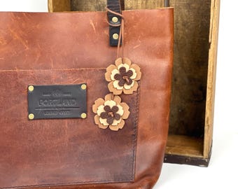 Leather Scalloped Flower Purse Tassel Bag Charm