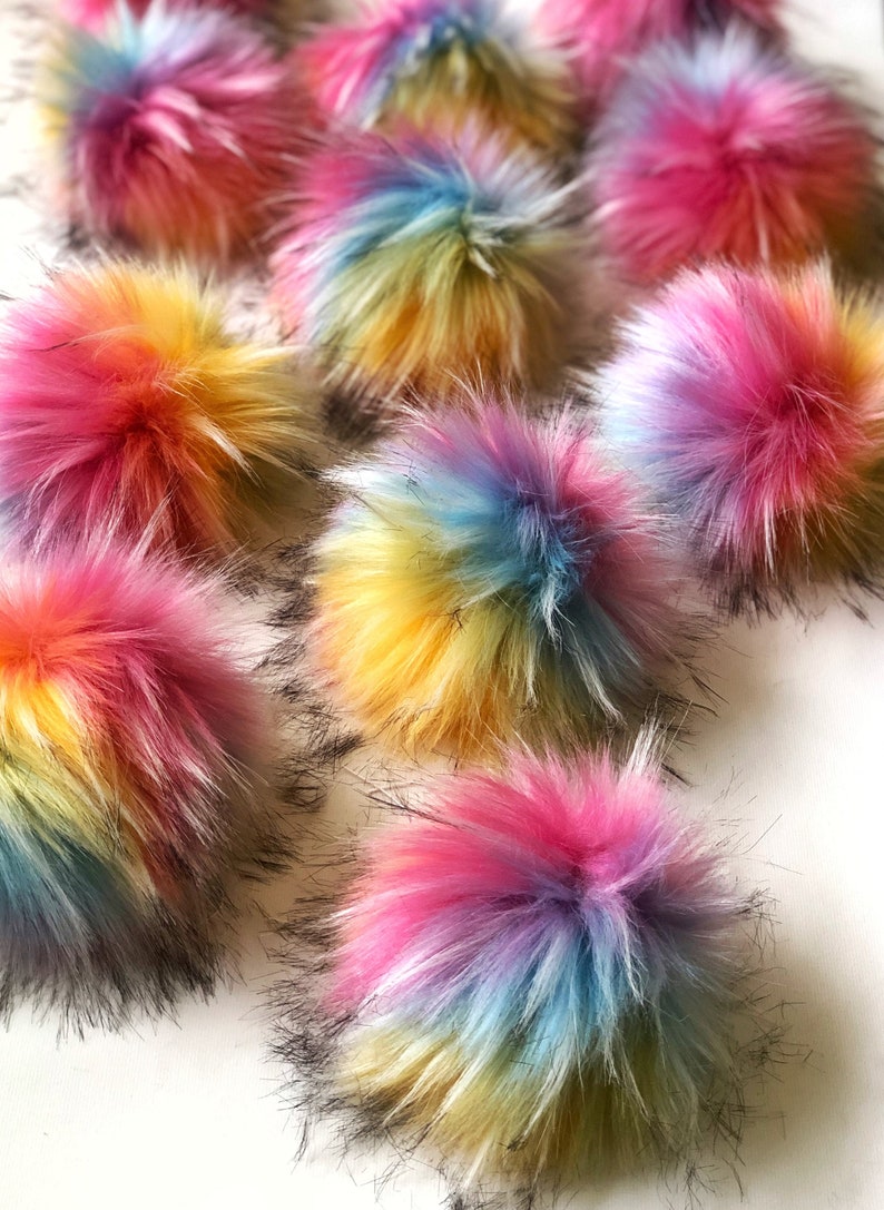 Faux Fur Pom Pom, Over the Rainbow Pom, Fake Fur Pom Pom, Rainbow Pom Pom, Pom Pom for Knit Hats, Kitchen Klutter Pom Pom image 1