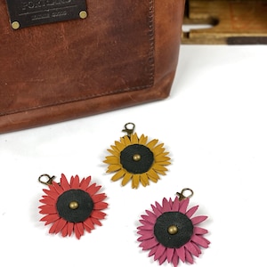 Leather Sunflower Bag Charm: Double Layer Flower Purse Accessory