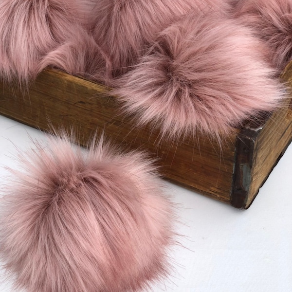Muse Faux Fur Pom, Mauve Pom Pom, Poms for Knit Hats, Luxury Fur Pom Pom Ready to Ship