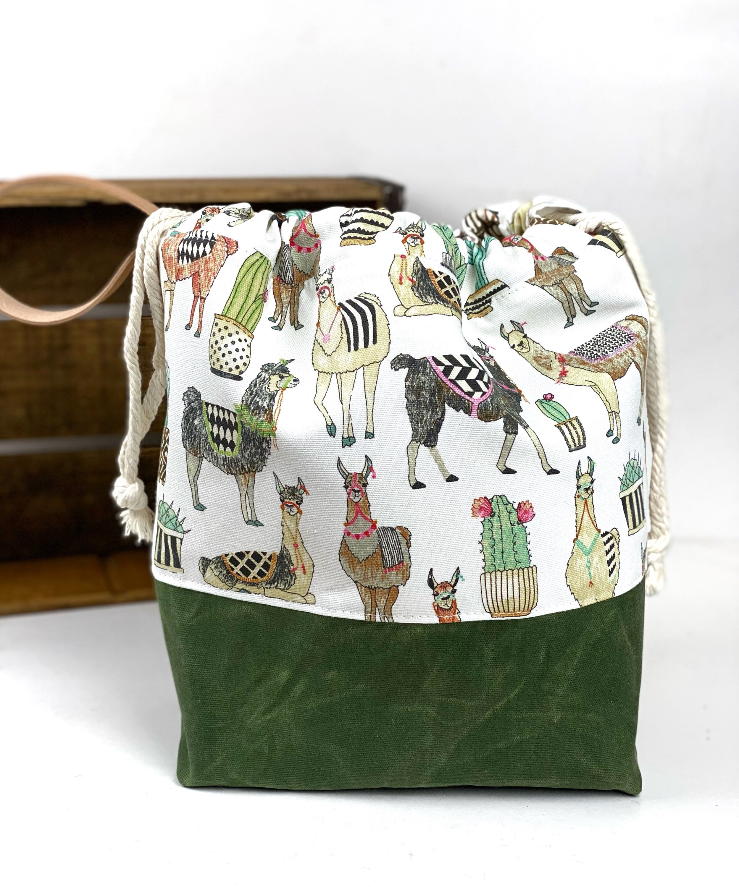 Forest Green Waxed Canvas Project Bag Llama Canvas Project Etsy