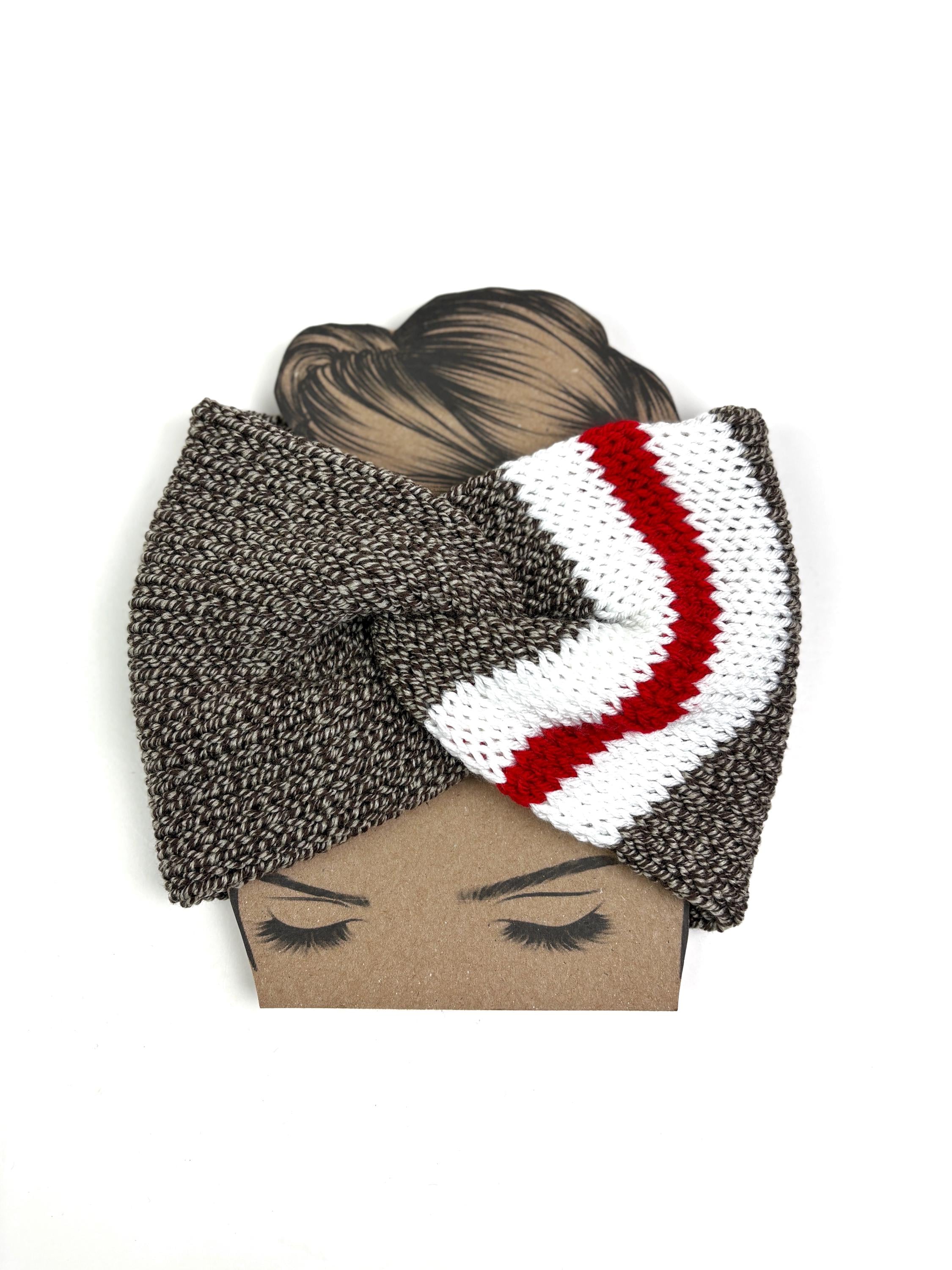 Sock Monkey Style Acrylic Twist Headband - Brown, White & Red