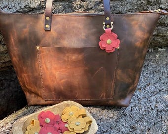 Snap on Leather Flower Bag Purse Charm Assorted Colors
