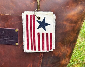Handmade Americana Flag Purse Bag Tag  Canvas & Waxed Canvas Frayed Edge Bag Charm | Patriotic Purse Accessory | Gift for Her