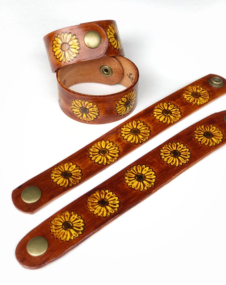 Hand Tooled Stamped Leather Bracelet Cuff Wrap Painted Etsy