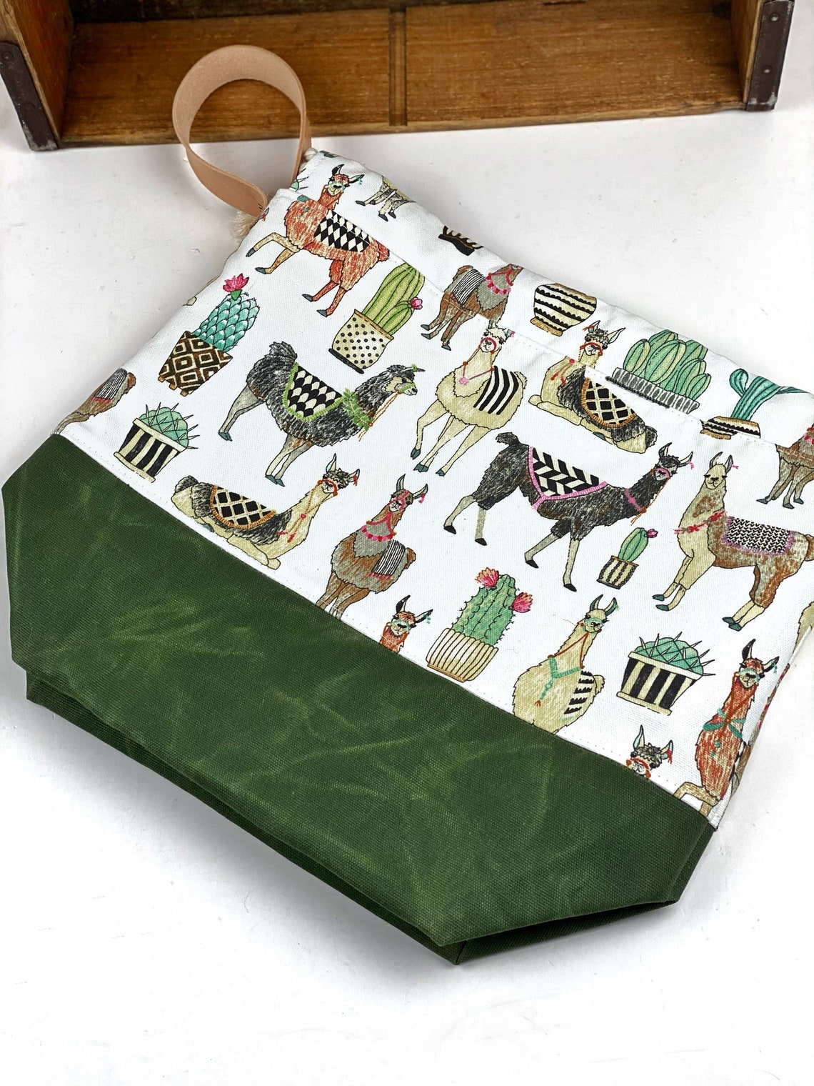 Forest Green Waxed Canvas Project Bag Llama Canvas Project Etsy