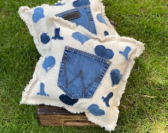 Denim & Canvas Pocket Pillow Western Themed Home Decor