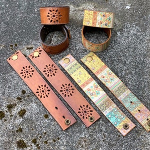 Upcycled Leather Belt Cuff Snap Bracelet, Boho Festival Wear