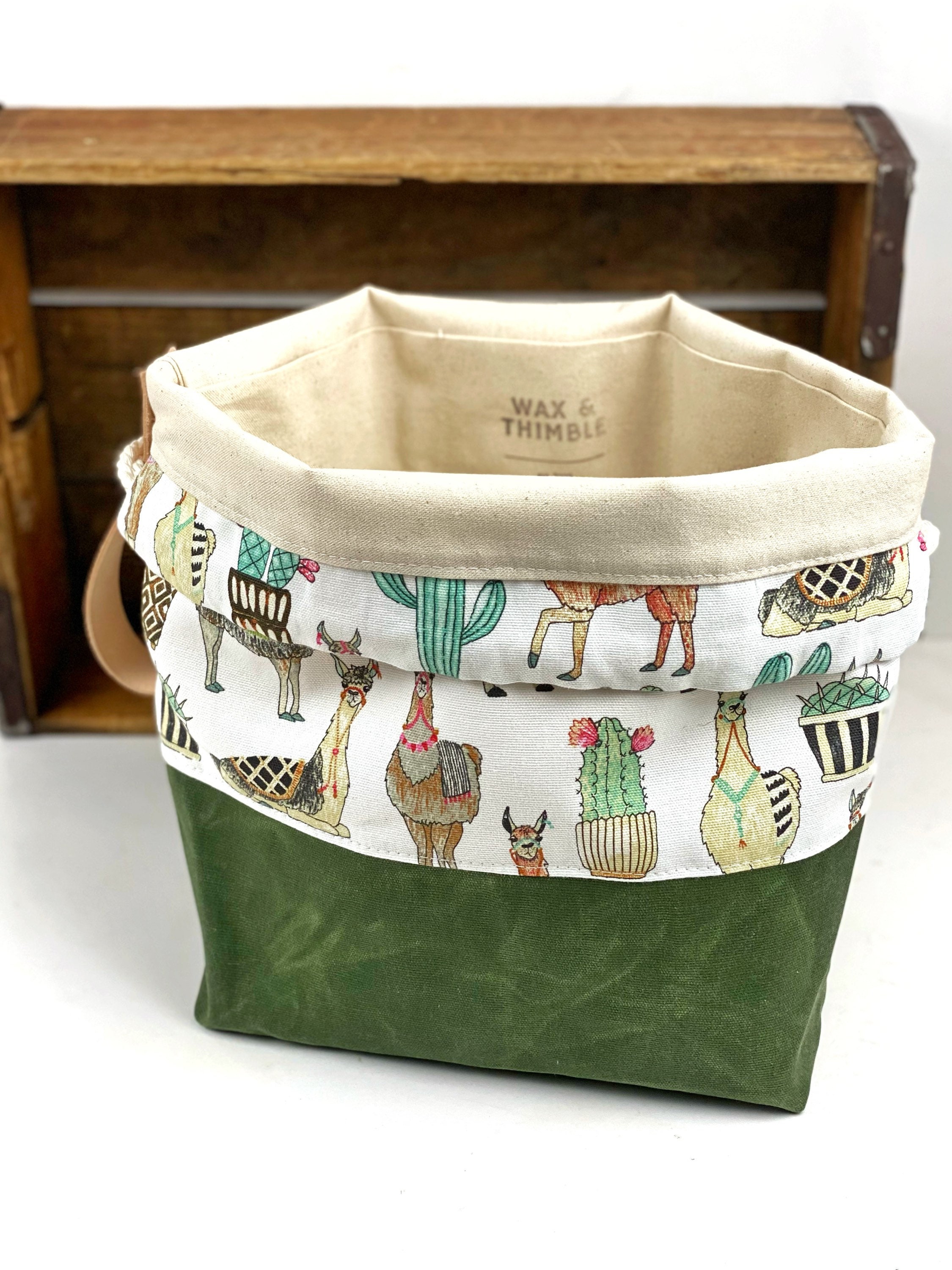 Forest Green Waxed Canvas Project Bag Llama Canvas Project Etsy