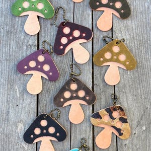 Shroomie Leather Mushroom Keyring Purse Charm, Bag Clip on Mushroom Fob, Cute Mushroom Lovers Accessory