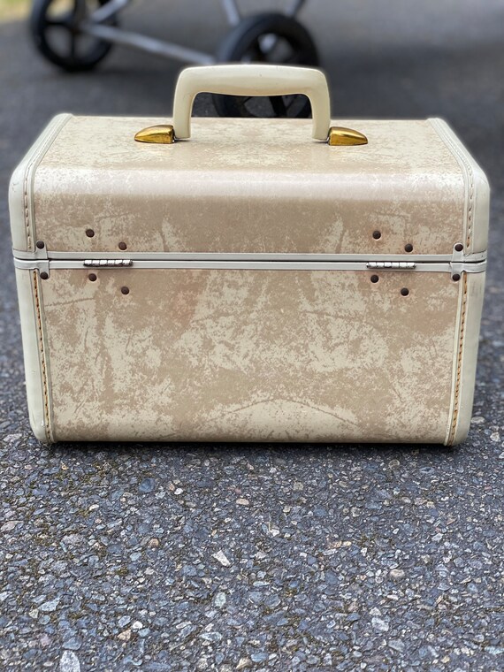 Vintage Samsonite 4512 Beige Marble Train Case Luggag… Gem