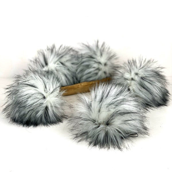 Faux Fur Pom Pom "Husky" Handmade by Kitchen Klutter for Crochet and Knit Hats Beanies Toques White