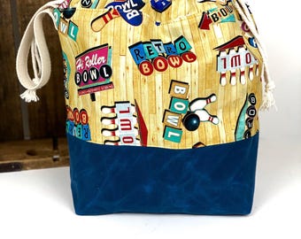 Retro Bowling Cotton Project Bag Waxed Canvas Knit Tote