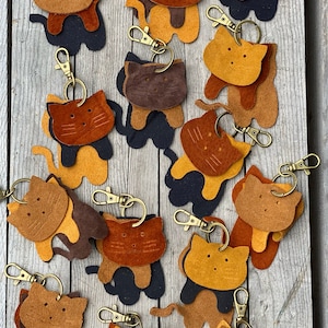 Suede Calico Cat Keyring Purse Charm, Bag Clip on Cat Fob, Cute Cat Lovers Accessory