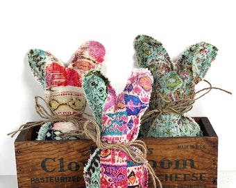 Tapestry Stuffed Bunny Set of Three Bunnies Tiered Tray, Basket Filler, Easter Decorations