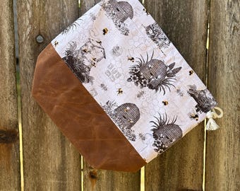 Honey Bee Canvas Project Bag Handmade Knitting Crochet Tote