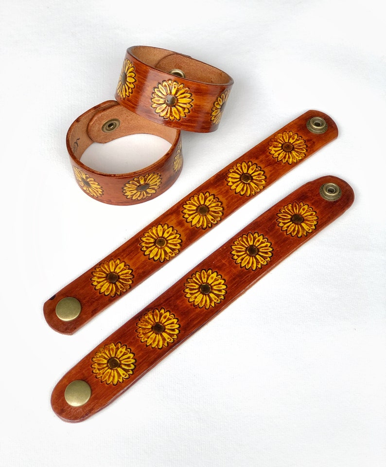 Hand Tooled Stamped Leather Bracelet Cuff Wrap Painted Etsy