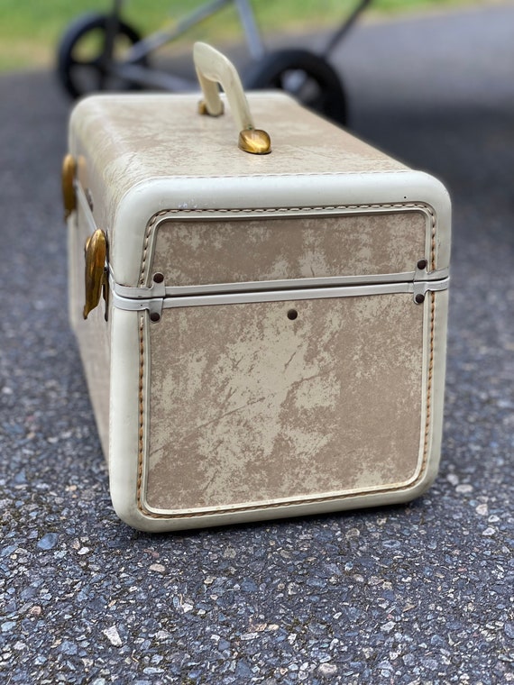 Vintage Samsonite 4512 Beige Marble Train Case Luggag… Gem