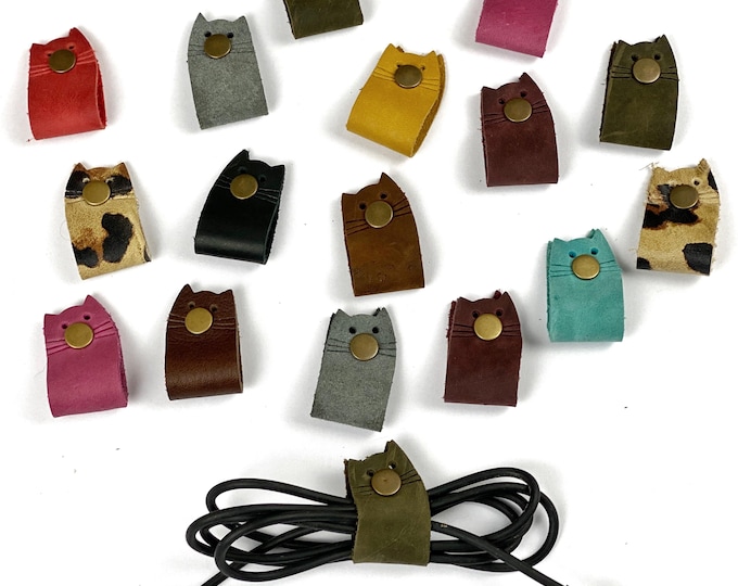 Leather Cat Cord Keeper Snap Closure Electronic Cord Organizer