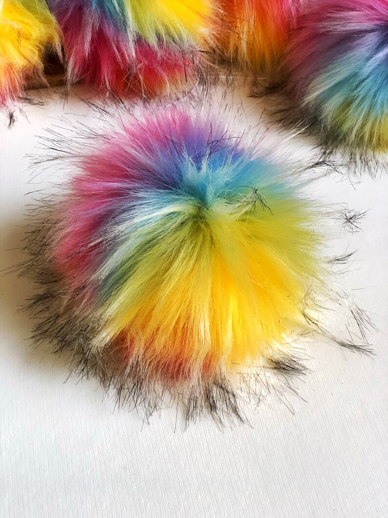 Faux Fur Pom Pom, Over the Rainbow Pom, Fake Fur Pom Pom, Rainbow Pom Pom, Pom Pom for Knit Hats, Kitchen Klutter Pom Pom image 4