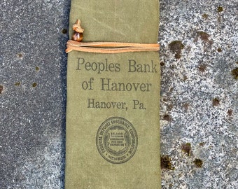 Vintage Peoples Bank of Hanover PA Bag Knitting Needle Pencil Makeup Brush Pencil Tool Roll Case Organizer