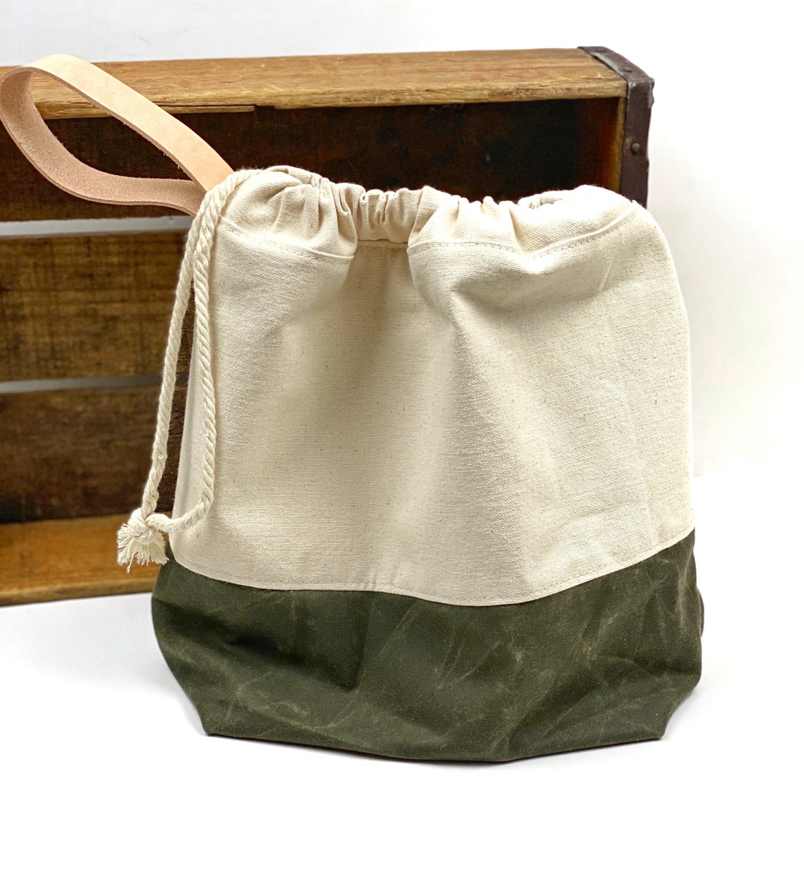Army Green Waxed Canvas Project Bag Natural Duck Canvas Etsy