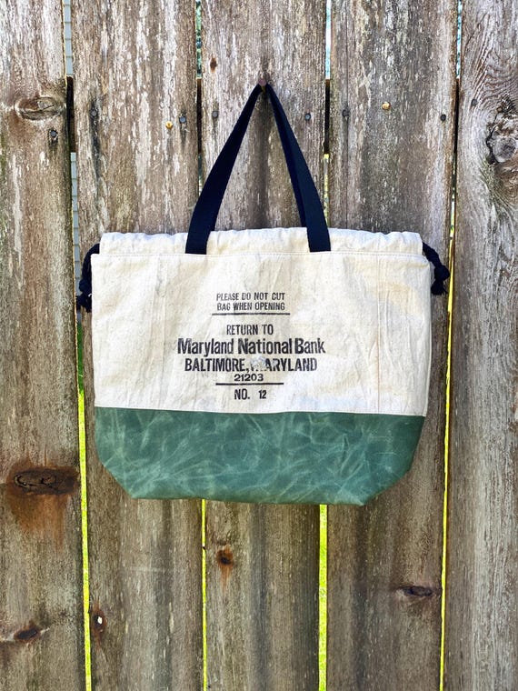Vintage Maryland National Bank Baltimore Upcycled Money Bag Canvas 